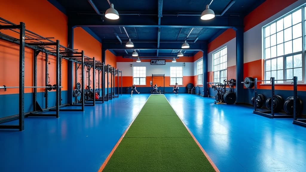 Wide view of the PeakEdge performance gym with athletes training across multiple stations